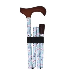 Canne de marche en alu, bleu pastel et fleurs | Aquaromat