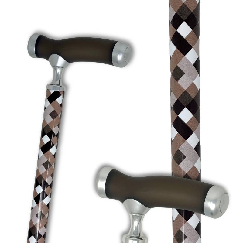 canne de marche réglable et motifs tissage marron